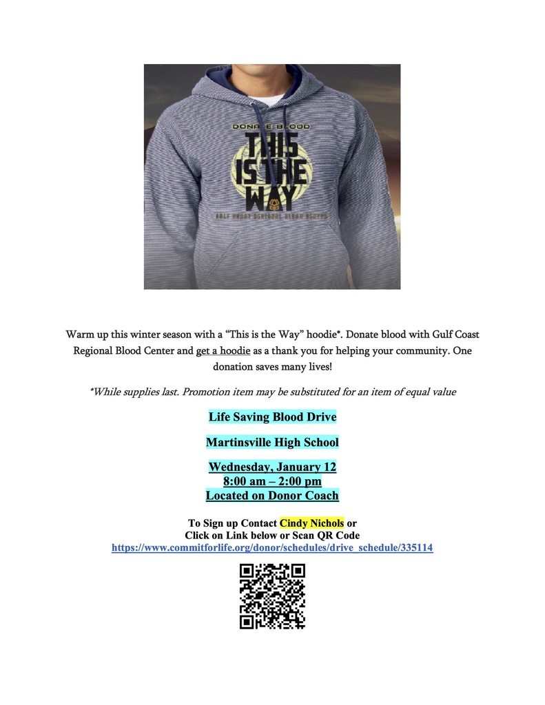 FCCLA Blood Drive flyer with hoodie offering. Full details to sign up in linked document in post.
