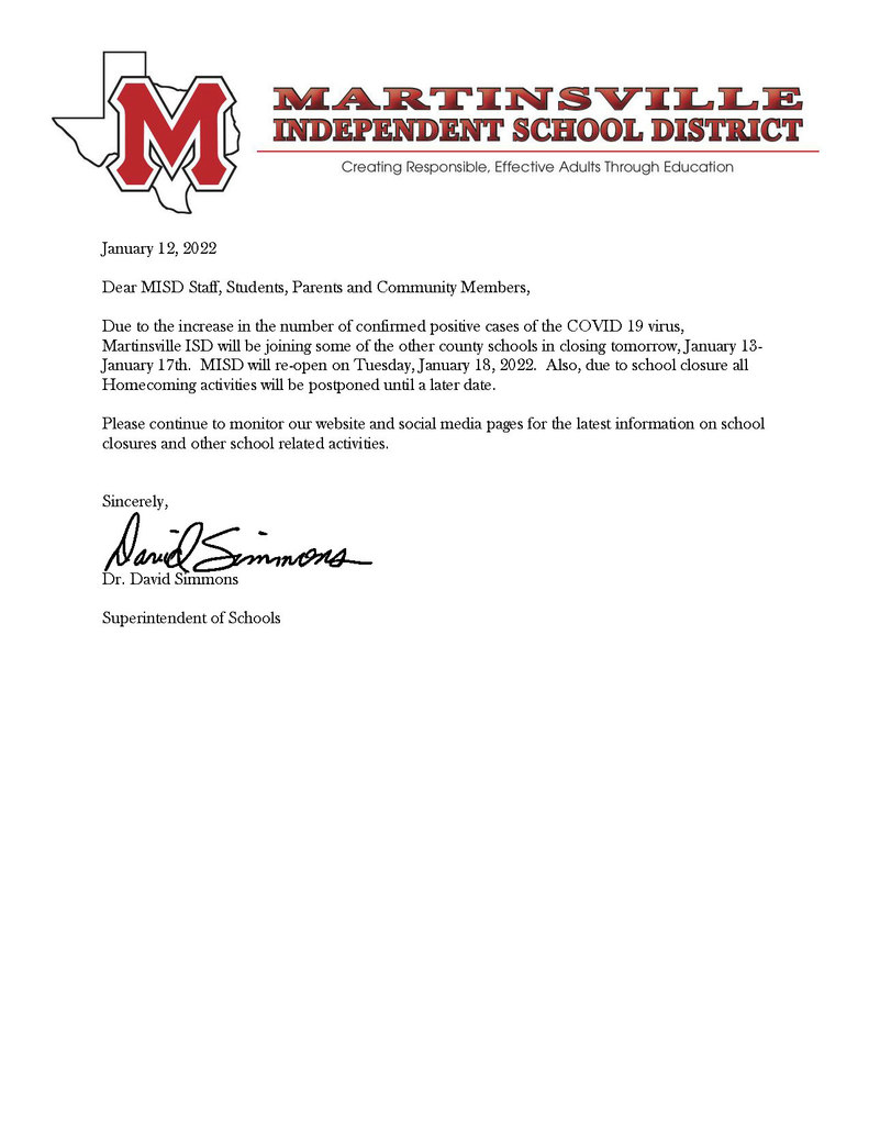 MISD Closure notice 1-13-22 through 1-17-22- Full details in link in post.