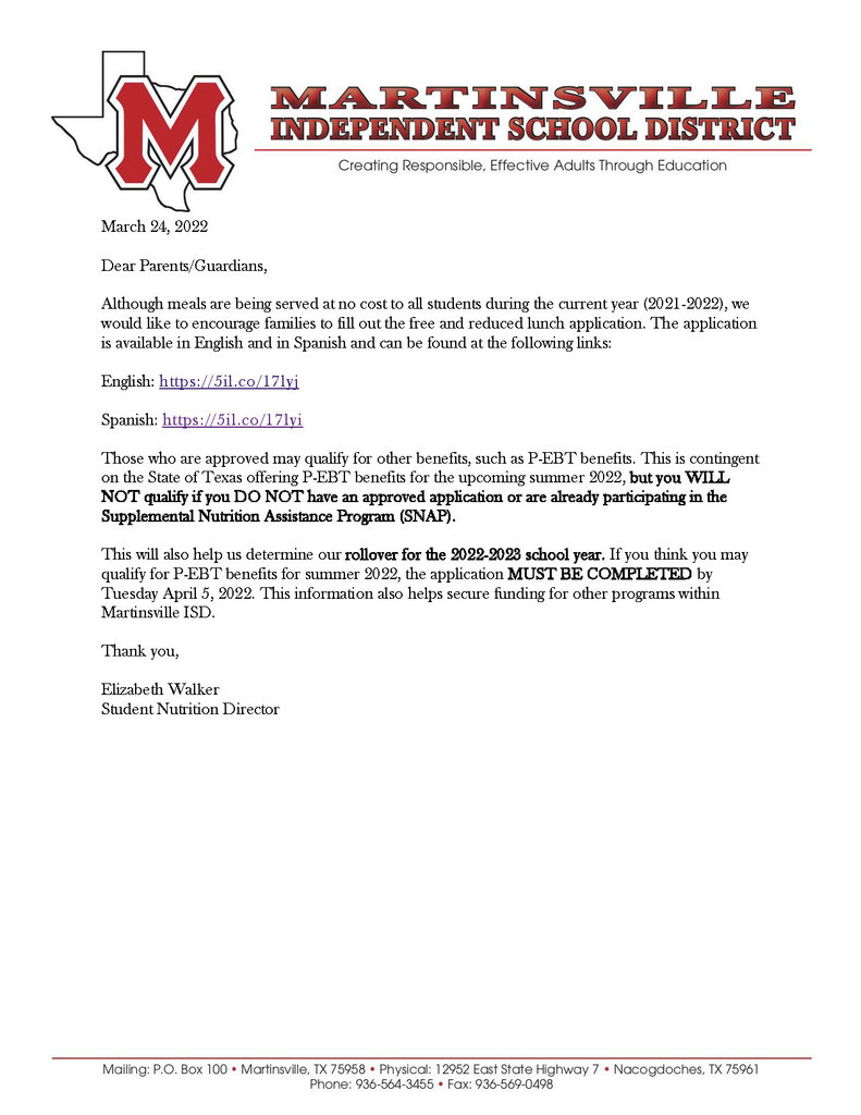 Information about free/reduced lunch program. Full details are in post.