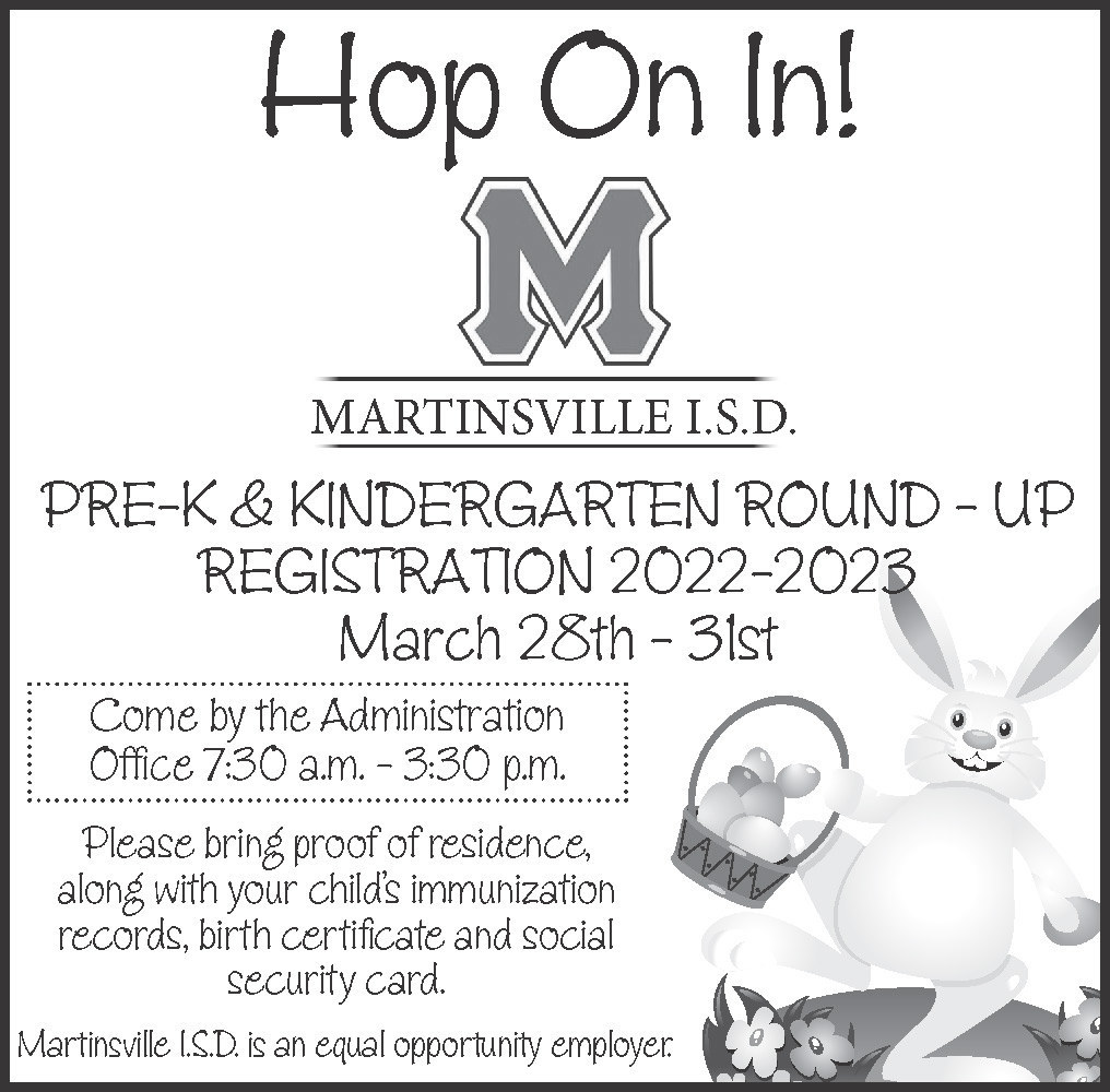 Hop on in! This image contains information regarding the Martinsville ISD Pre-K and Kindergarten Round Up, full information for which can be found in the post.