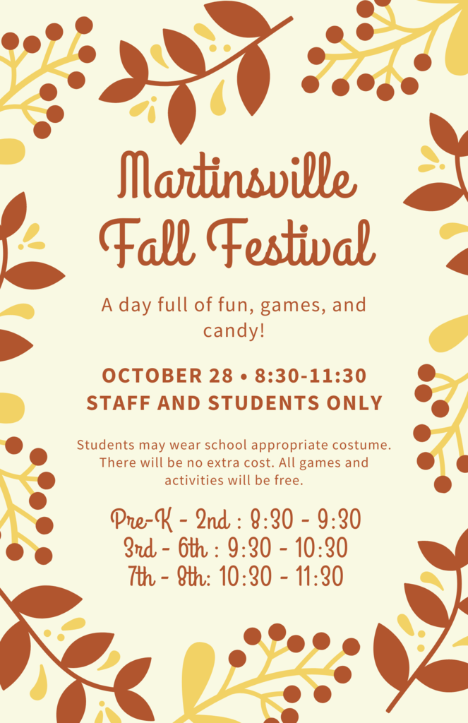 Flyer with leaves about the 2022 Martinsville Fall Festival. Full details in text of post.