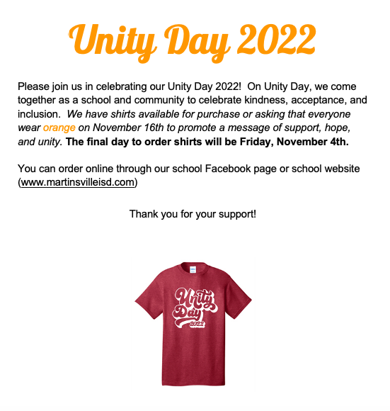 Unity Day Flyer and Information 2022