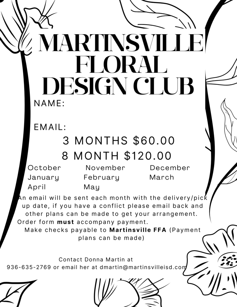 Martinsville Floral Design Club Flyer. Full Details in Post